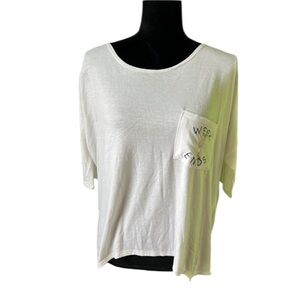 Fifth Sun Womens White Weekends embroidered champagne graphic top Medium